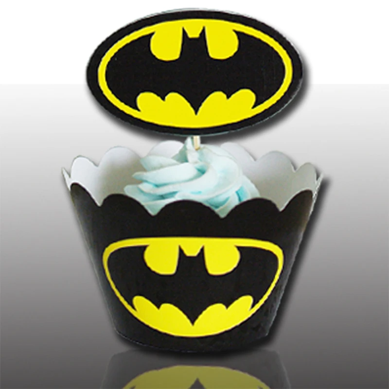 

24pcs/lot Happy Birthday Robin Super man Bat Men Cupcake Wrappers Party, Cakes Decorating Supplies cup cake toppers