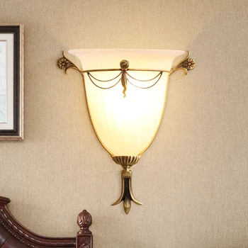 

GETOP European Style Wall Lamp Copper-Made Country Style LED Hallway Living Room Bedroom New Style Glass Wall Lamp Fixture
