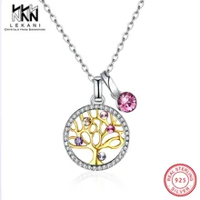 Настоящее 925 пробы Серебряное ожерелье с подвеской Древо жизни с розовым кристаллом от Swarovski для женщин, юбилейное ювелирное изделие, подарки