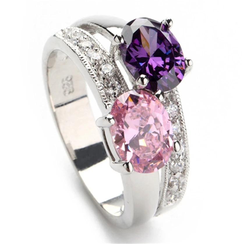 

Fleure Esme big rings Jewelry & Accessories for women Purple Pink Cubic Zirconia alibaba-express Silver Plated R149 size 6 7 8 9