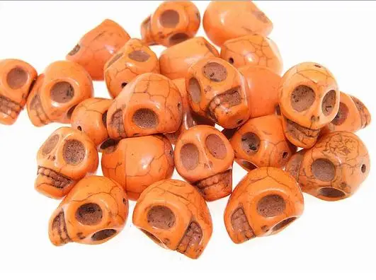 

Unique Pearls jewellery Store Carved Skull Orange Turquoise 18mm Gemstone Loose Beads One Full Strand 15 inches LC3-354