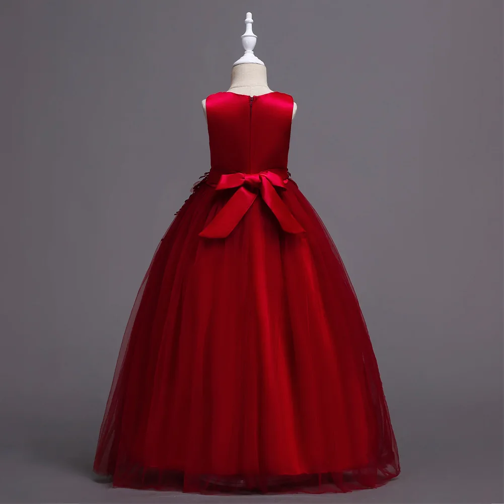Кружевное платье с цветочным узором для девочек, детское платье принцессы для свадебной вечеринки, пышные платья, детские длинные платья, элегантное розовое платье для причастия, Vestido Menina