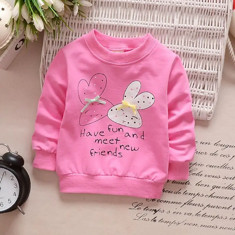 Весенне-Осенние футболки для маленьких девочек хлопковые зимние утолщенные рубашки с длинными рукавами детская одежда с рисунком кролика - Цвет: M