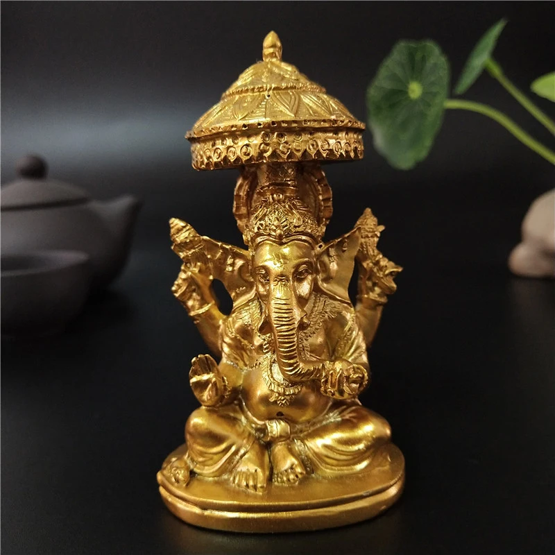 Золотая Статуя лорда Ганеши, Будда, слон, Бог, скульптуры, статуэтки, украшения для дома, украшения сада, статуи Будды