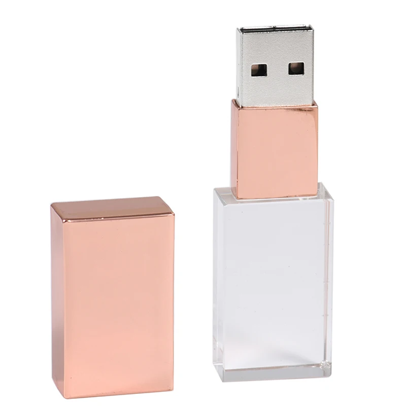 POWERONE "кристалл usb палочки 3d печать логотип на заказ 4GB 16GGB 32GB 64GB usb флэш-накопитель прозрачное стекло(более 10 шт бесплатный логотип - Цвет: Rose gold