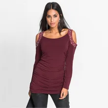 Женские Уникальные однотонные футболки с длинными рукавами Топы Весна Лето украшения для женщин рубашки топы