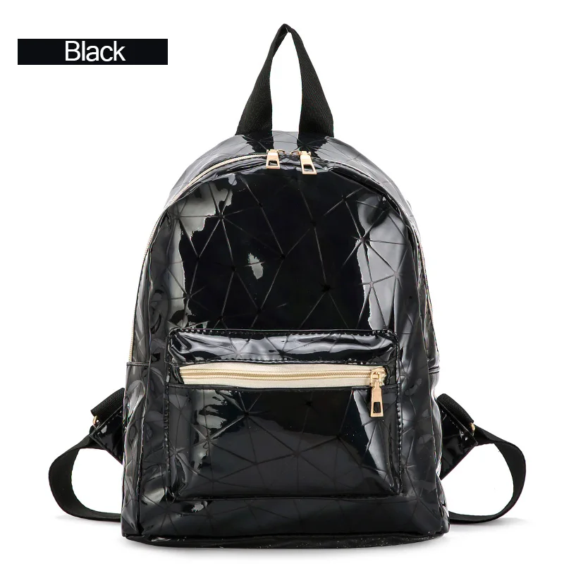 AIREEBAY, Женский мини рюкзак с лазером, новинка, модные геометрические школьные сумки для девочек-подростков, голографические кожаные рюкзаки - Цвет: 3074black