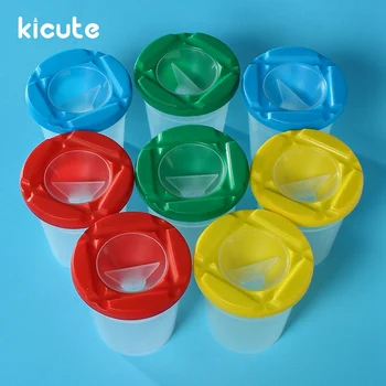 

Kicute 8pcs/lot 4 Color Paint Brush and Non-Spill Paint Pot Set Chalk Wash Bucket Pen Wash Cups School Stationery Supplie