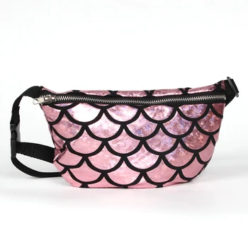 

Travel Bag Small Washable Money Wallet Fish Scale Look Waist Bag Zipper Closure Holiday Multi Use Belt Pouch Crossbody