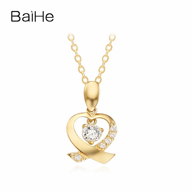 

BAIHE Solid 18K Yellow Gold 0.20ct H/SI Natural Diamond Heart Necklace Women Fine Jewelry Making Gjerdan Zemra Жүрек алқа Collar