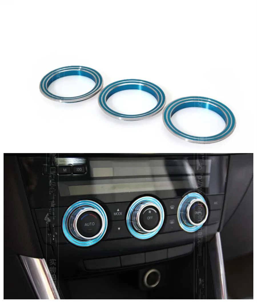 

3pcs/set Blue Alloy Air Conditioning Control Knob Circle Trim Sticker For MAZDA CX-5 CX5 2012 2013 2014