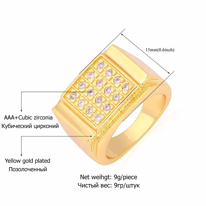 U7 Позолоченный Кольца Ювелирные Изделия Колечко С Роскошными Циркониями Обручальный Перстень Для Мужчин R323