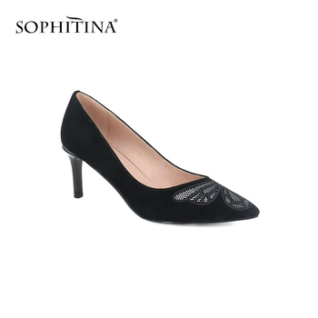 

SOPHITINA High Quality Kid Suede Pumps High Thin Heels Pointed Toe Office Slip-On Women's Shoes Shallow Hot Sale New Pumps SC55