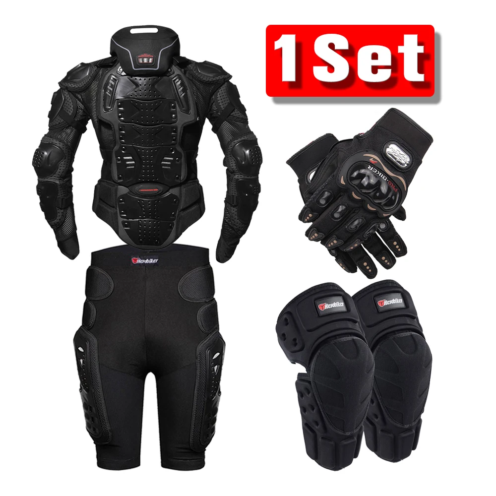 HEROBIKER, летняя мотоциклетная куртка, мотоциклетная защита, мотоциклетная защита, мотоциклетная куртка для мотокросса с защитой шеи - Цвет: Black Set 6