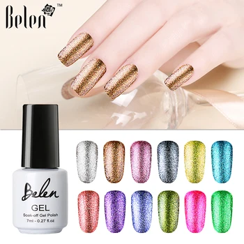 

Belen 7ml 1pc 3D Glitter Platinum UV LED Gel Nail Polish Semi Permanent Colorful Shining Soak Off Gel Lacquer