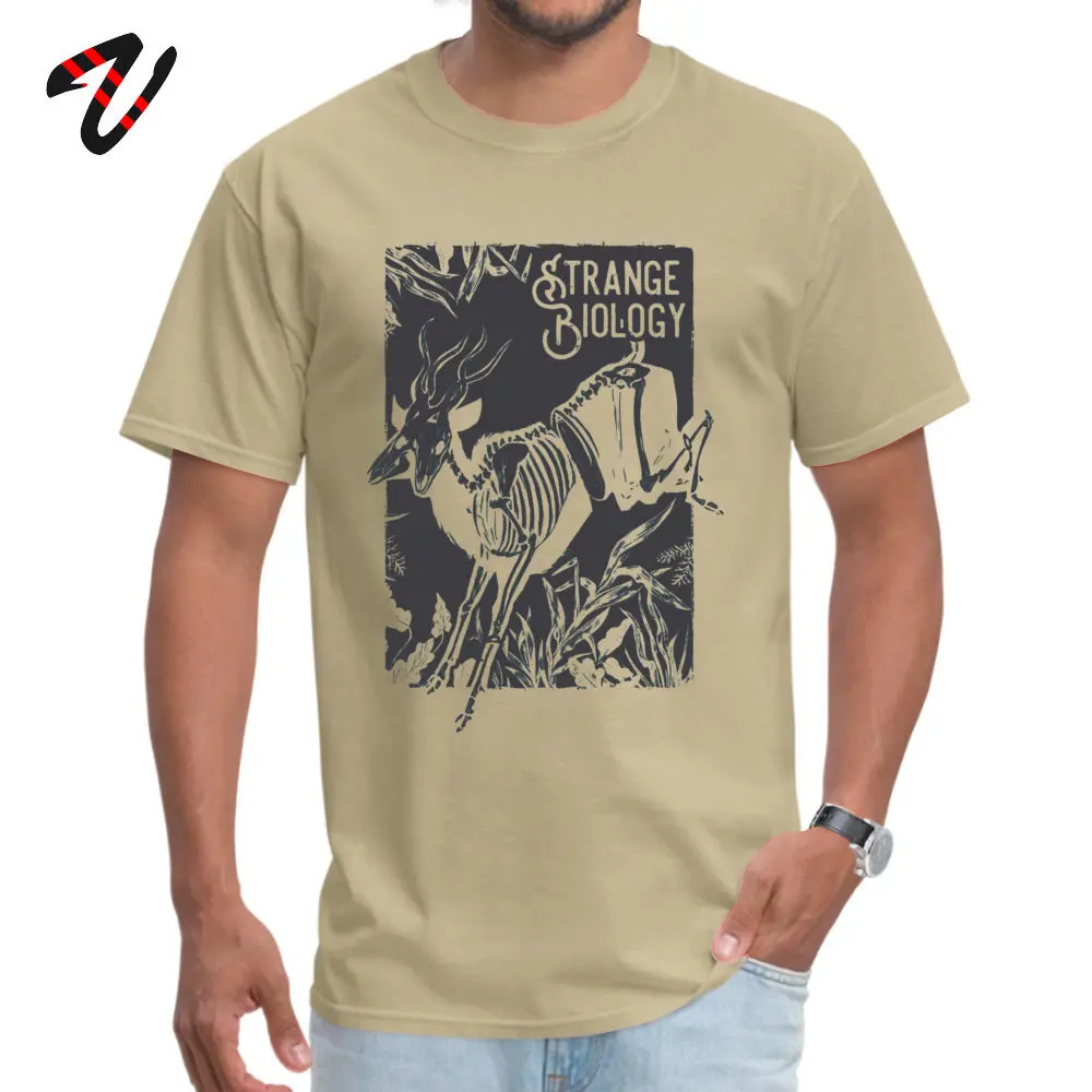 Strange Biology Antelope Skeleton T-Shirt Cute Short Sleeve Europe 100% Cotton Round Collar Mens Tops Tees Tops Shirt Autumn Strange Biology Antelope Skeleton -11432 beige
