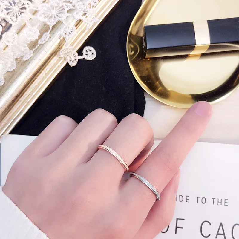 KNOCK High quality Fashion Simple Scrub Stainless Steel Women 's Rings 2 mm Width Rose Gold Color Finger  Gift For Girl Jewelry gold rings trendy