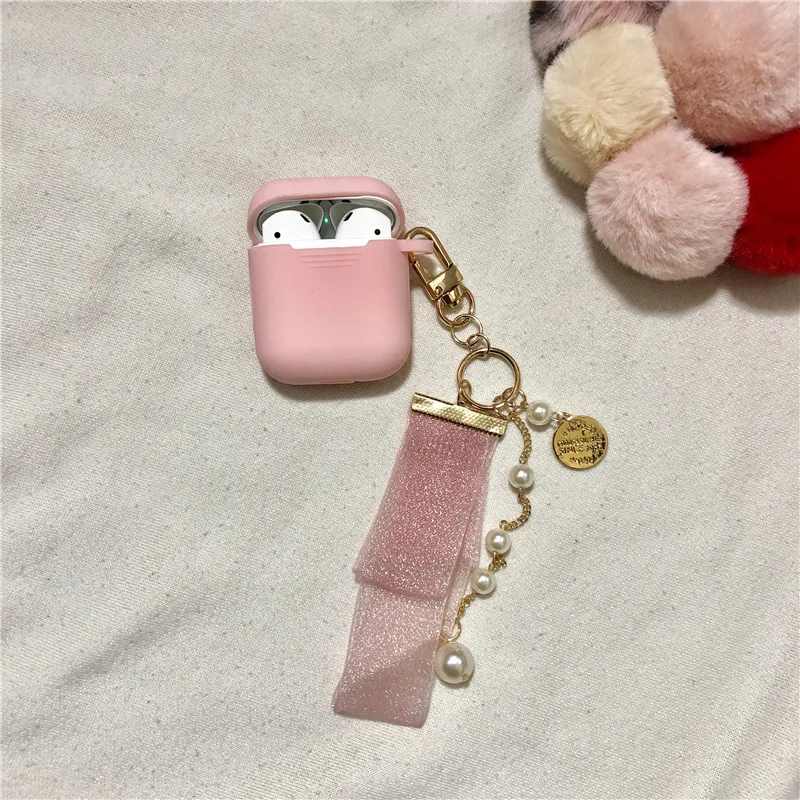 

Pink Tassel Keychain Silicone Case For Apple Airpods Shockproof Cover For Apple AirPods Earphone Cases Air Pods Protector Case