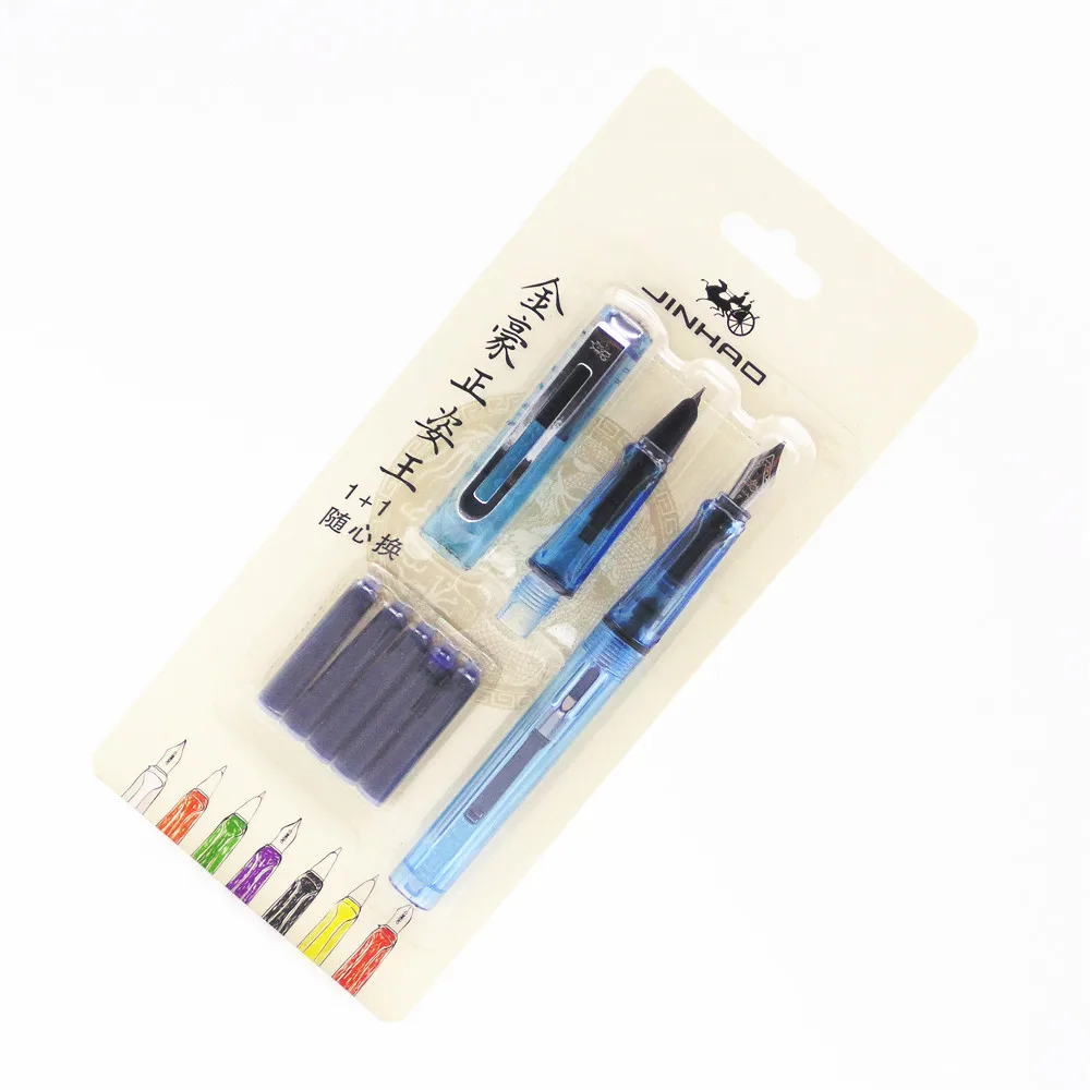 

Jinhao 599 Transparent blue Set pen 5pcs Blue Ink Medium nib fine nib Fountain Pen Student calligraphy pen office Business