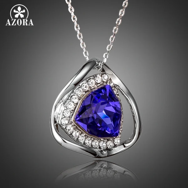 

AZORA Unique Design Triangle Blue Stellux Austrian Crystal Pendant Necklace TN0170