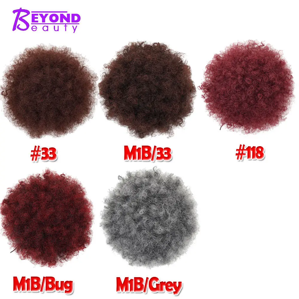 Synthetic Hair Chignon Buns Short afro puff ponytail Chignon Hairpiece Kinky Curly Wrap fake ponytail With drawstring And Clip