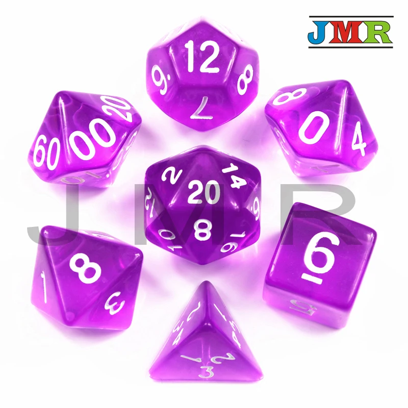 Желе эффект Высокое качество 7 шт. игральные кости фиолетового цвета D& d D4, d6, d8, d10, d12, d20 переносные игральные кубики, Rpg Dnd настольная игра горячая распродажа