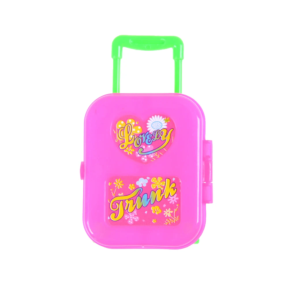 

Pink Cute Plastic Rolling Suitcase Luggage Box For Doll Travel Dolls Outgoing Accessories Dollhouse Decor Girl Gift
