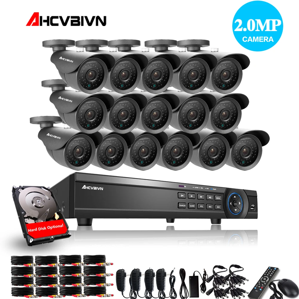 AHCVBIVN 16CH CCTV система 1080P DVR комплект AHD CCTV видео рекордер 1920*1080 2.0MP камера видеонаблюдения с HDD