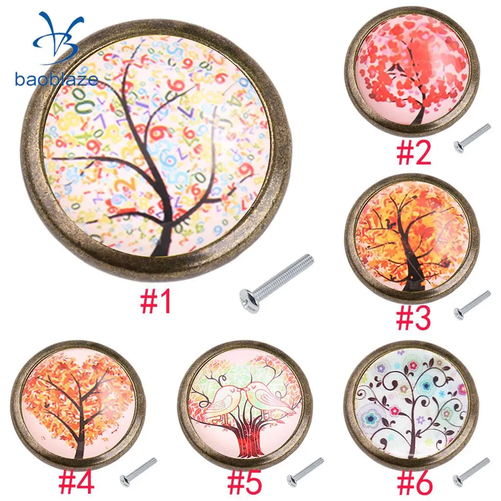 Baoblaze Tree Pattern Retor Metal Pull Knobs Cabinet /Drawer/ Cupboard/ Wardrobe/ Door/ Bin Pull Handle for Home DIY Decor