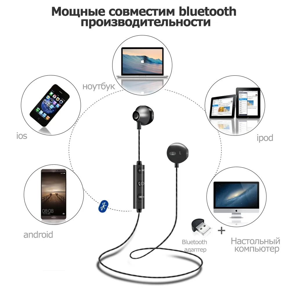 Alwup Беспроводной наушники bluetooth наушники спортивные Бег HiFi музыка шейным бас гарнитура с микрофоном для Xiaomi iphone