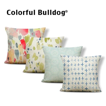 

Painted Geometric Pillowcase Plus Line Round Cyan Wavy Decorative Pillow Farmhouse Living Room Sofa Rectangular Cushion Cover
