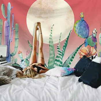 

Moonlight Cactus Printing Tapestry Wall Hanging Polyester Tapestry Beach Towel Throw Blanket Durable Home Wall Decoration M/L