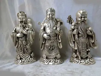 

10" China Silver fine workmanship longevity wealth blessing three buddha Statues