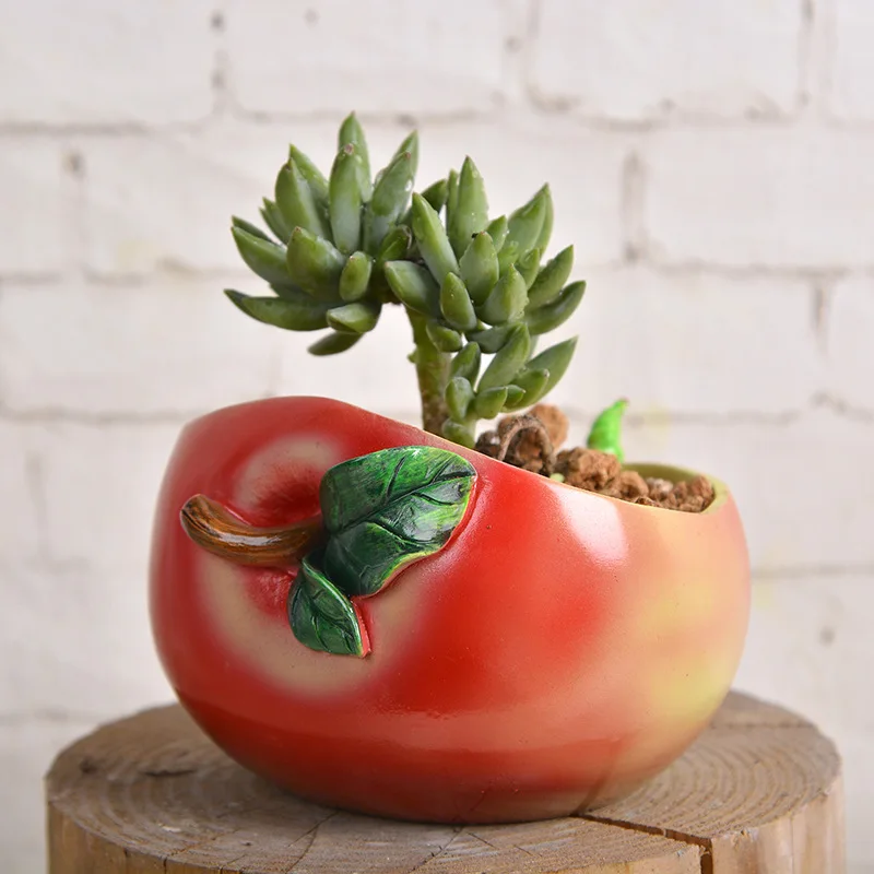 

Creative Resin Flower Pot Red Green Apple Shape Succulent Plants Pot Plant Garden Decoration Desktop Ornament
