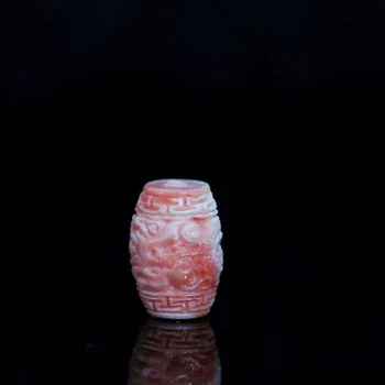 

Newly artificial pink coral 13x19mm drum cylinder column carving drogon diy men lady accessories beads 5pcs B933