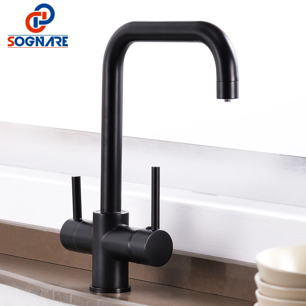  SOGNARE Black Kitchen Faucets Drinking Water Filter Faucet Dual Handle Hot Cold 3-way Filter Kitche - 32845947658