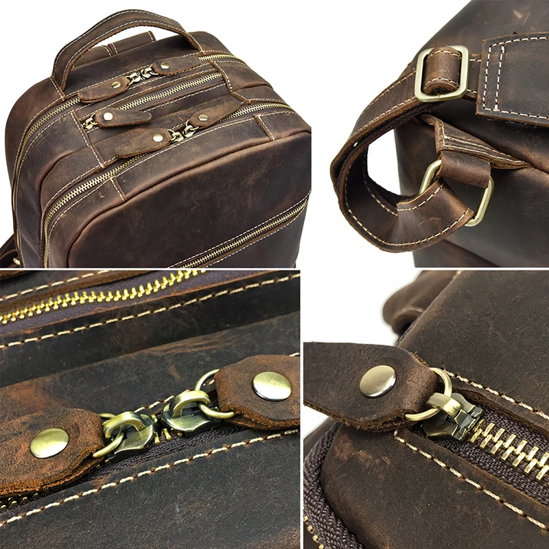 Многофункциональный рюкзак Crazy Horse из натуральной кожи для подростка, 15 дюймов, рюкзак для ноутбука, винтажный рюкзак, школьная сумка, большая дорожная сумка