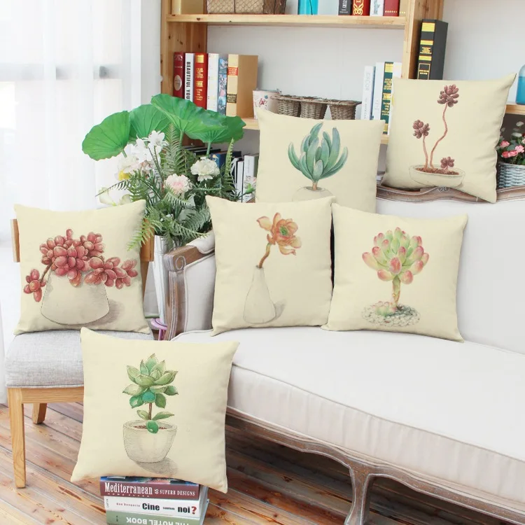 

Creative Potted Plant Cushion Case Linen Cotton Cushion Cover Christmas Decorative Throw Pillow Covers WY026