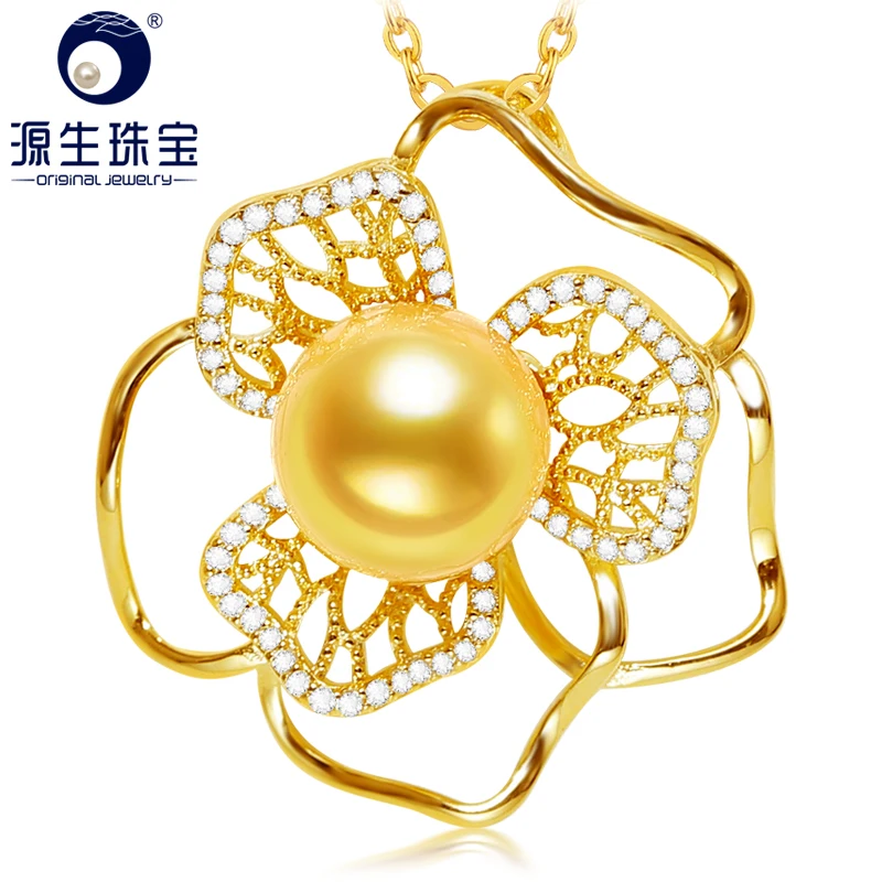 

[YS] 10-11mm Real Round South Sea Pearl Pendant 925 Sterling Silver Necklace For Women
