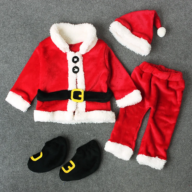 

Infant Kids Costume Santa Claus Long Sleeve Tops+Pants+Hat+Socking New High Quality 4PCS Christmas Costume Baby Boy Clothes Set