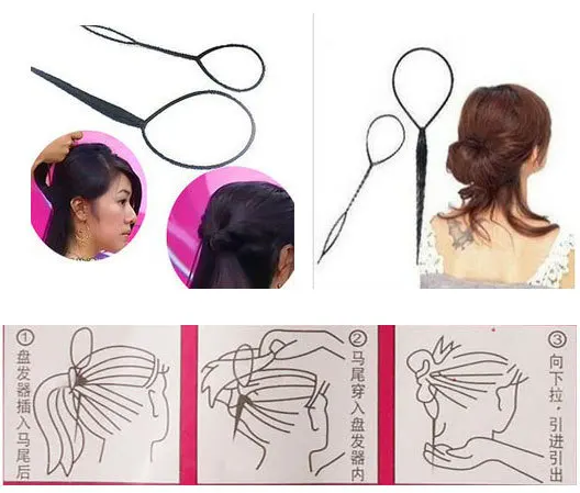Nouvelle mode 2 pcs/set magique outils de cheveux queue Topsy Maker Braid cheveux noir