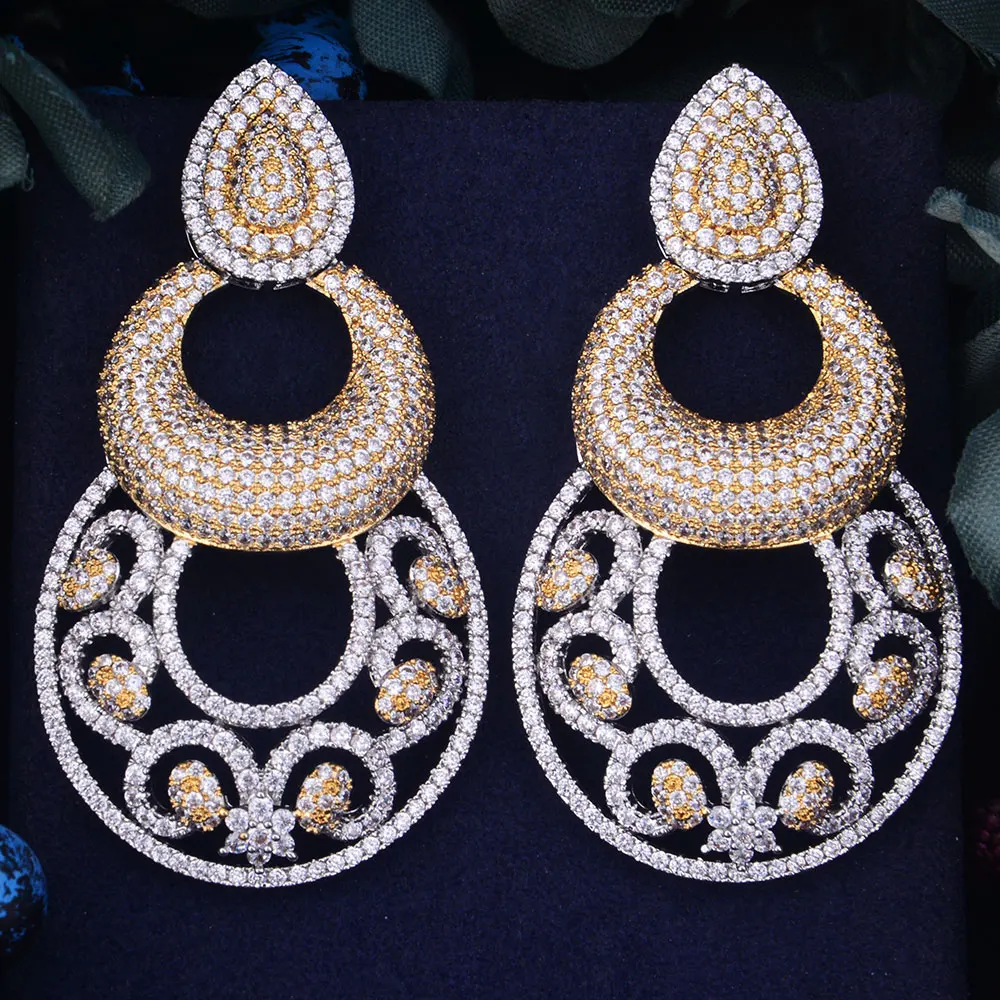 

GODKI 63mm Luxury Popular Geometric Gourd Full Mirco Setting Cubic Zirconia Naija Wedding Earring Fashion Jewelry for Women