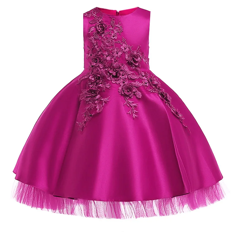 Летние платья принцессы с цветочным узором для девочек Детские вечерние платья для девочек на день рождения свадебное платье для девочек кружевное платье для девочек, L5056 - Цвет: Rose purple