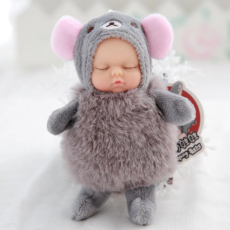 Мини kawaii спящие Детские куклы плюшевые игрушки Bjd bebe кукла брелок Подвеска для детей Девочка Рождество подарок на день рождения мягкая ПВХ игрушка - Цвет: Gray bear