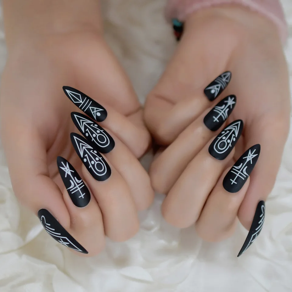 Extra Long Matt Acrylic Artificial Nails Black Witch Halloween Decoration Designed Fake Nail Curved Long Manicure Tips False Nails Aliexpress