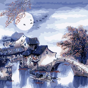 

60*60cm DIY Digital Canvas Oil Painting By Numbers Pictures Coloring By Numbers Acrylic Paint By Number Kits Moon Town Bridge
