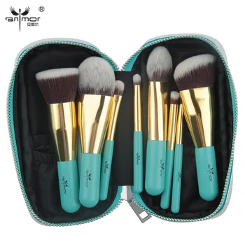 Anmor 9PCS Makeup Brushes Professional Make up Brush Set Portable Bag Foundation Eyeshadow Cosmetic Tools pinceaux maquillage 9pcs professional makeup make up cosmetic brush set kit tool with leather bag
