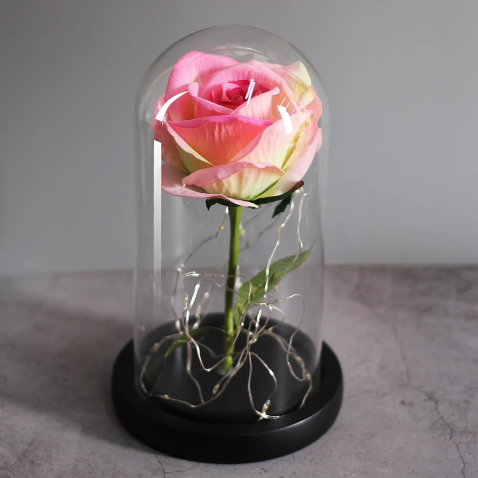 LED Eternal Flower Immortal Flora Light Up Dome Beauty and The Beast Rose In A Flask Valentine's Day Birthday Christmas Day Gift