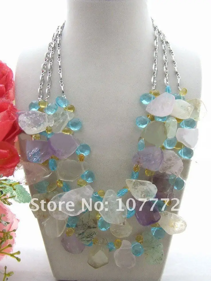 

Purple Crystal&Rose Crystal&green Semi-precious Stone Necklace