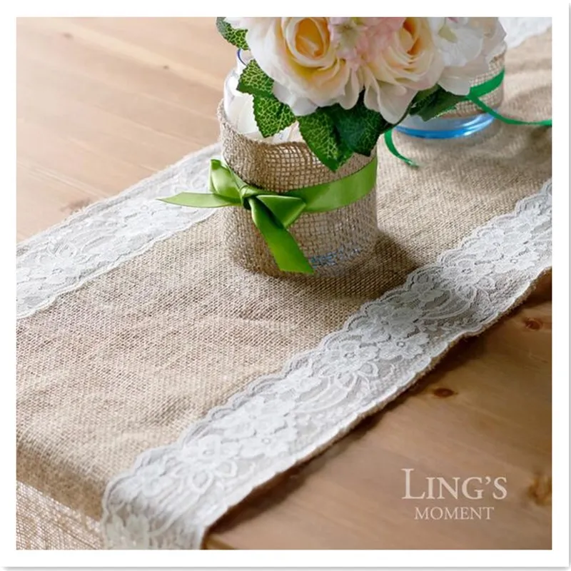 Burlap Hessian Lace Wedding Table Runner Jute Rustic Country Party Decor KV 
